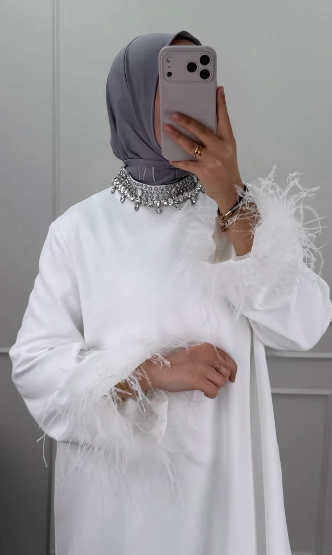 Fur Crystal Maxi Abaya Dresses