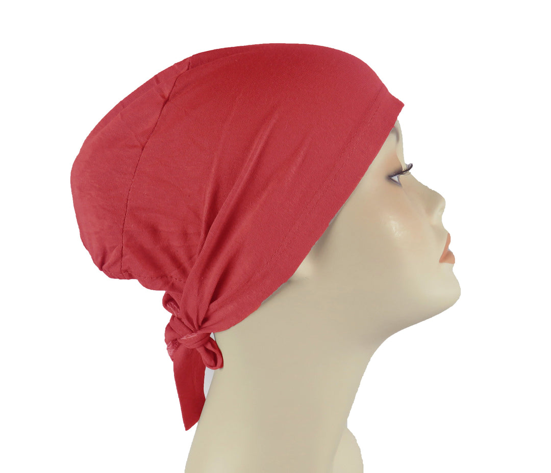 Plain Cotton tie back bonnets/ underscarf - Reds,Pinks and Purple shades