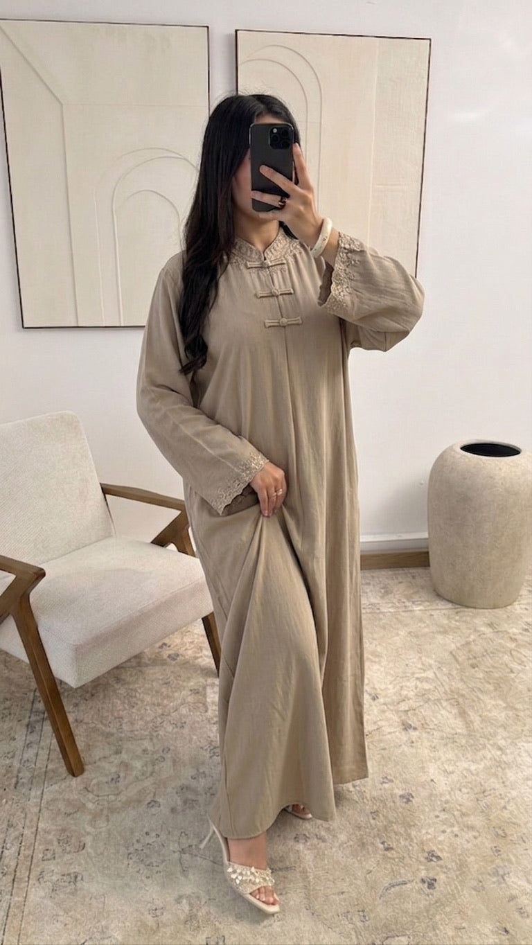 Chinese Knot Embroidered Dress Abaya Kaftan