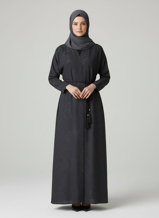 Jacquard print Abaya sets in Charcoal Grey