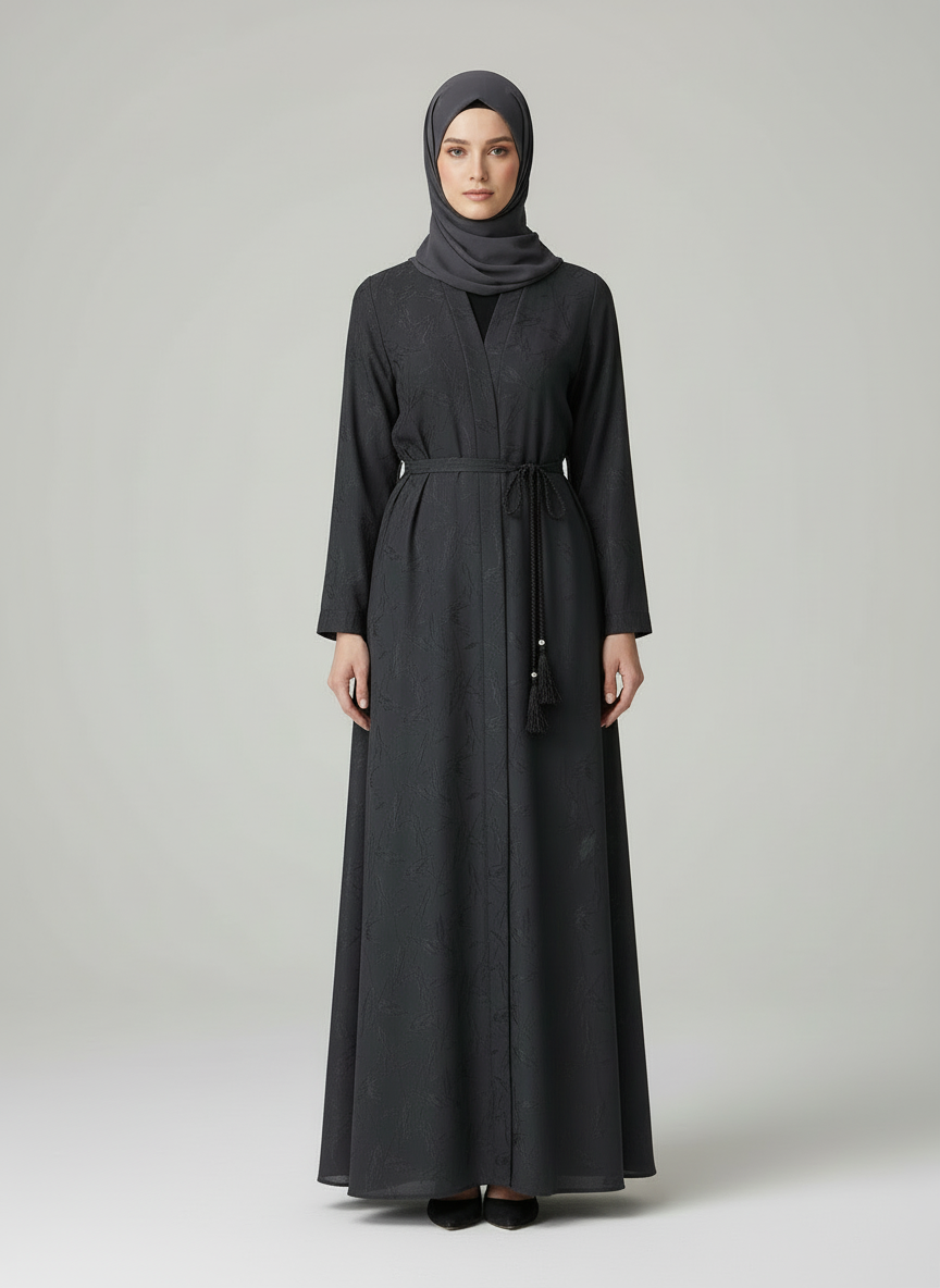 Jacquard print Abaya sets in Charcoal Grey