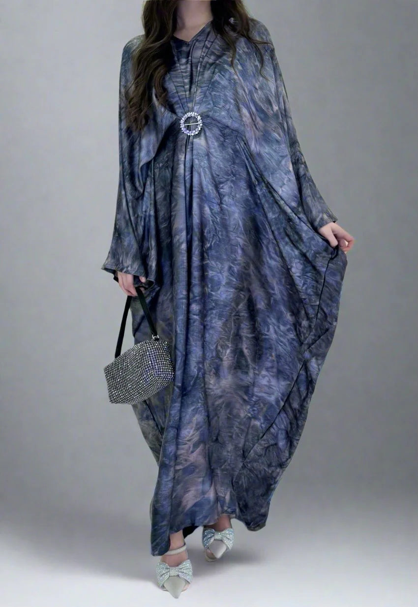 Brooch Marble Kaftan Abaya with ties