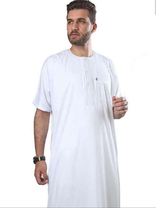 Ikaf Half Sleeve Sheen Thobe/ Jubbah - White