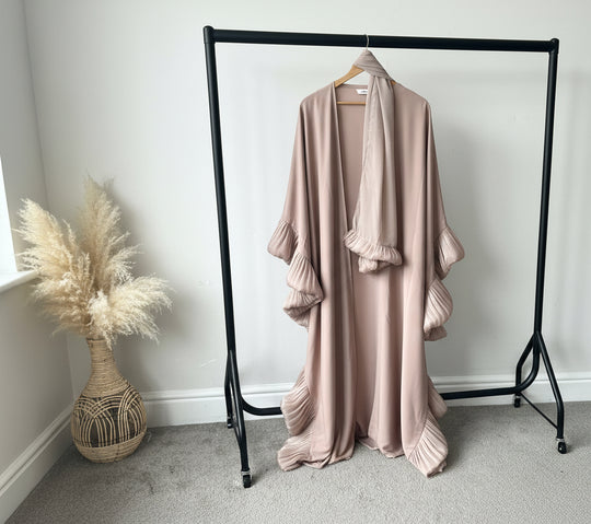 Ruffle Abaya with Inner ties Set Pearl Pink