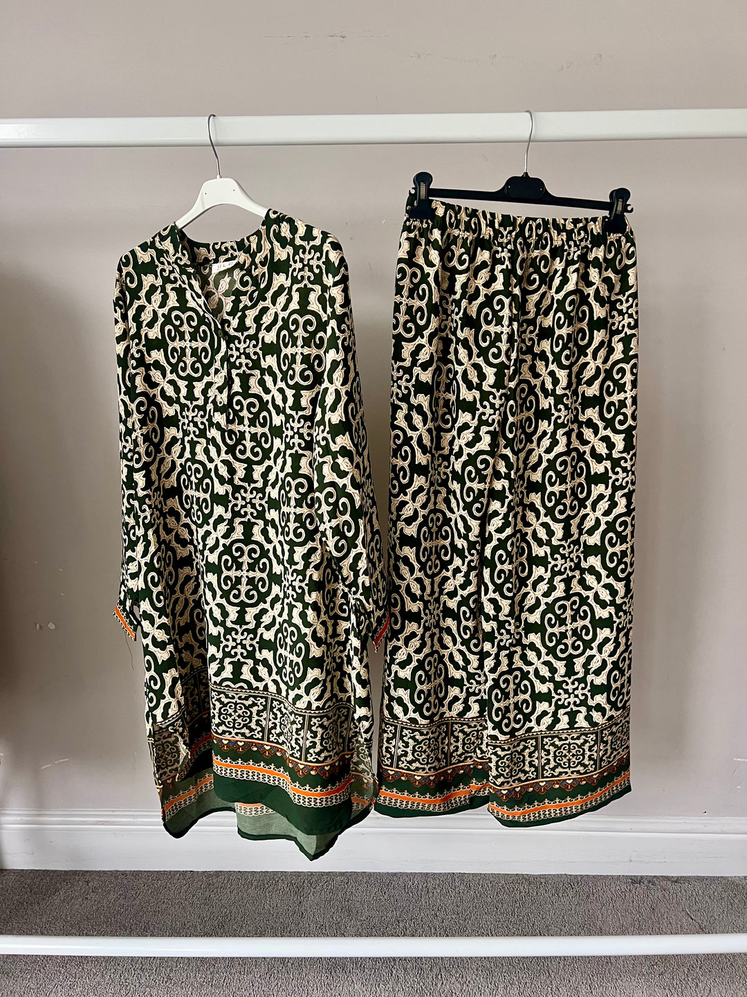 Full printed Bordered Long Line Coord