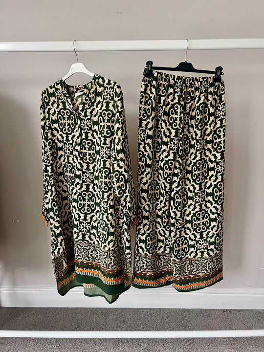 Full printed Bordered Long Line Coord