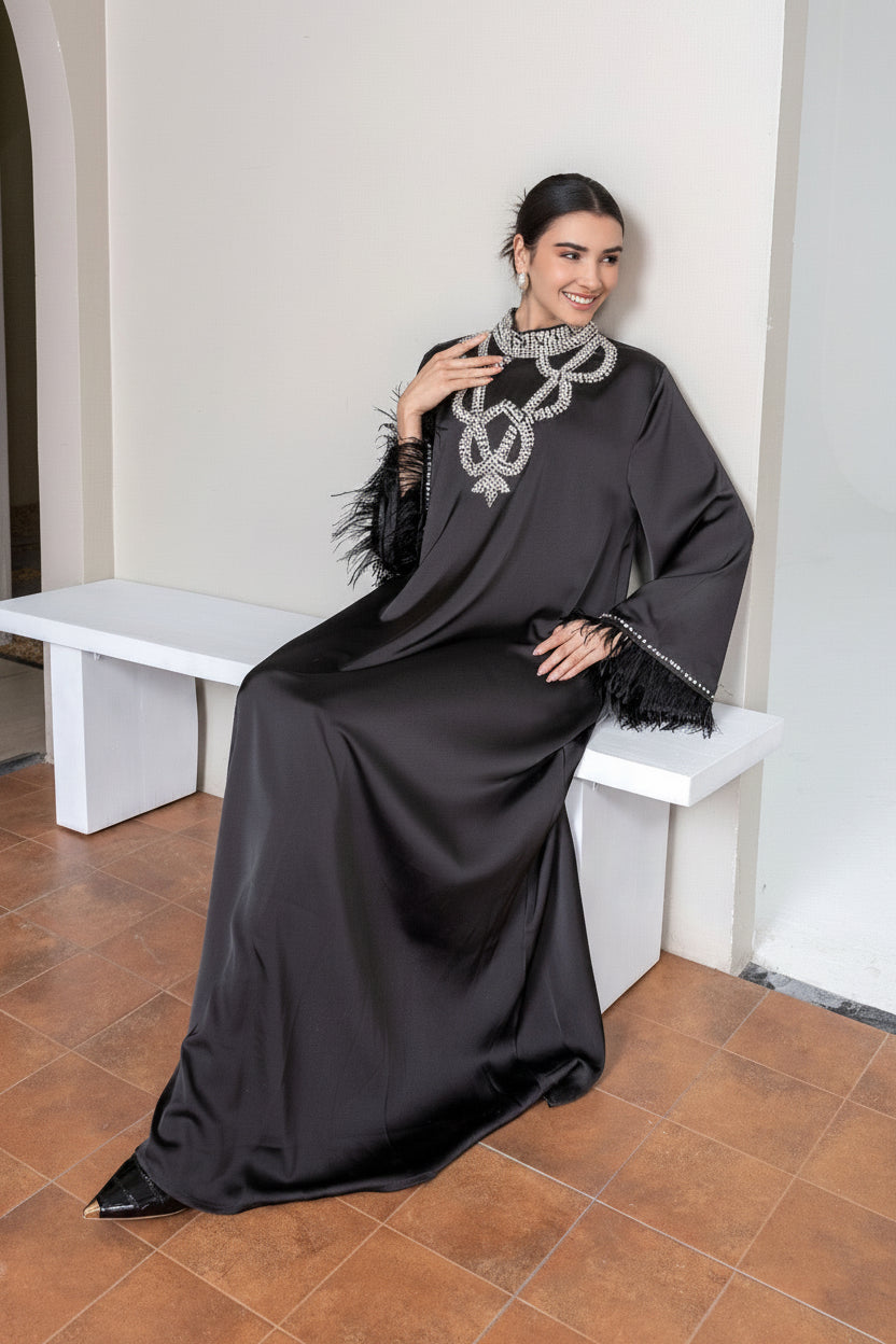 Occasion Feather Crystal Modest Dress  EDF8013