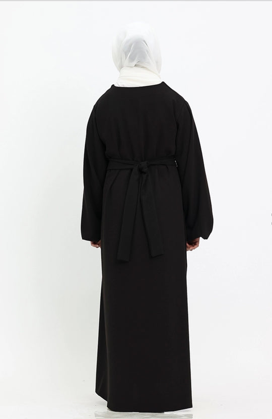Belted Girls Winter Abaya with pockets