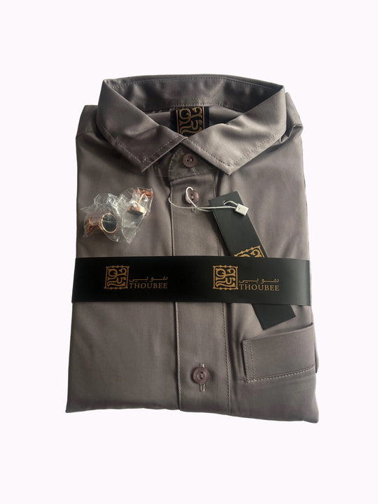 Thoubee Jubbah shirt collar  Taupe with cuff links