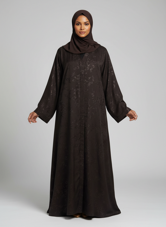 Jacquard print Abaya sets in Dark Brown