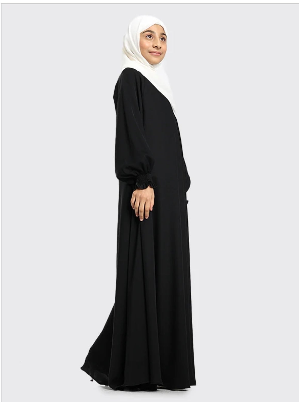 Umbrella Zip Girls Abaya in Black