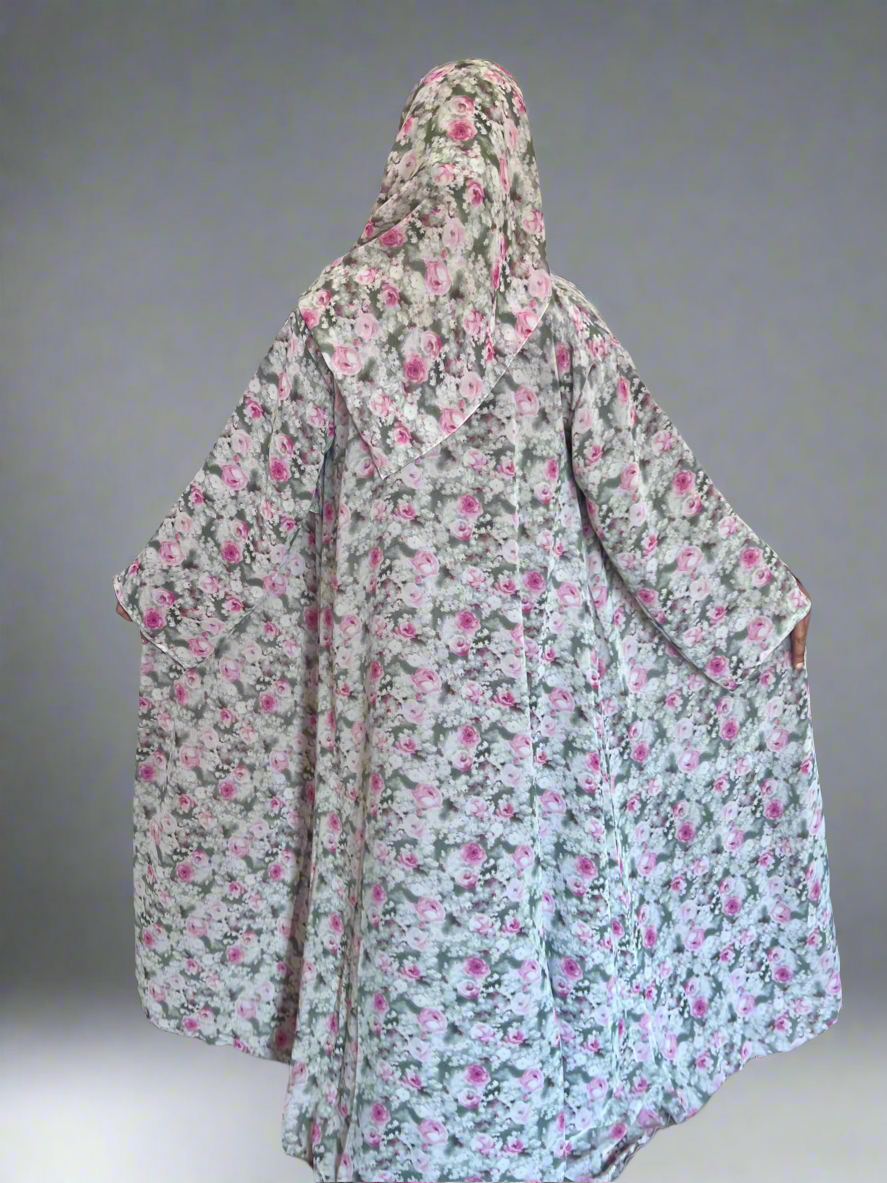 Floral Print Chiffon Abaya in Pink Blossom