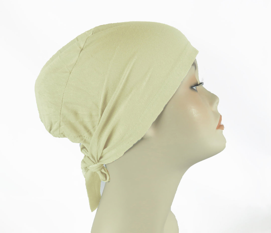 Plain Cotton tie back bonnets/ underscarf - Green and Yellow hues
