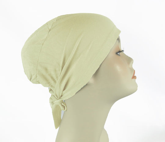 Plain Cotton tie back bonnets/ underscarf - Green and Yellow hues