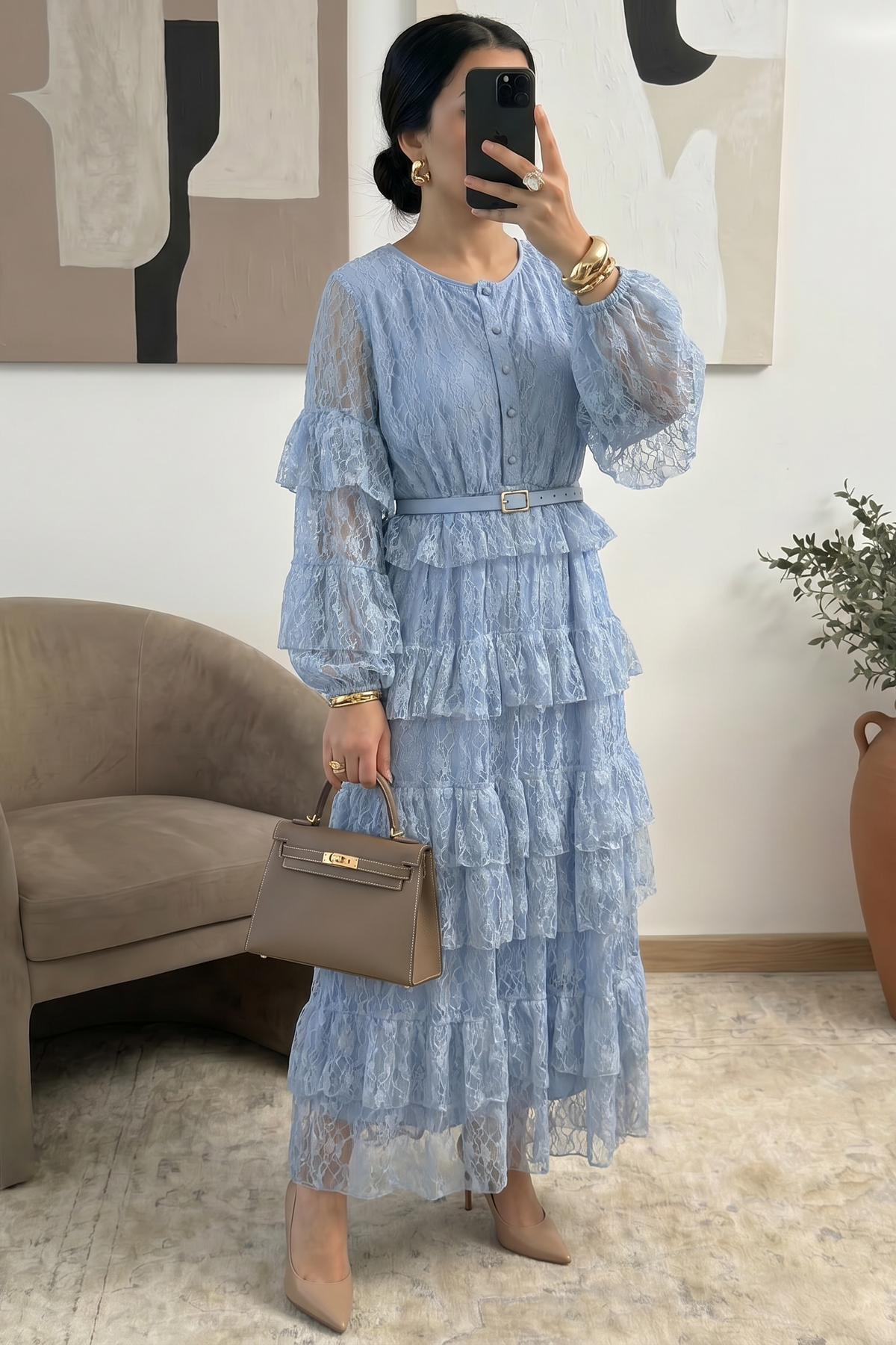 Lace Dresses with frills and belt