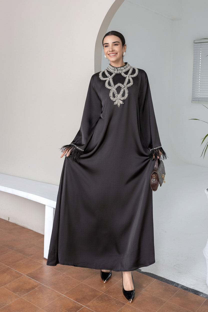 Occasion Feather Crystal Modest Dress  EDF8013