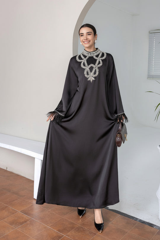 Occasion Feather Crystal Modest Dress  EDF8013