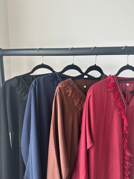 Frill Lace Beaded Dubai Abaya Sets in Colours