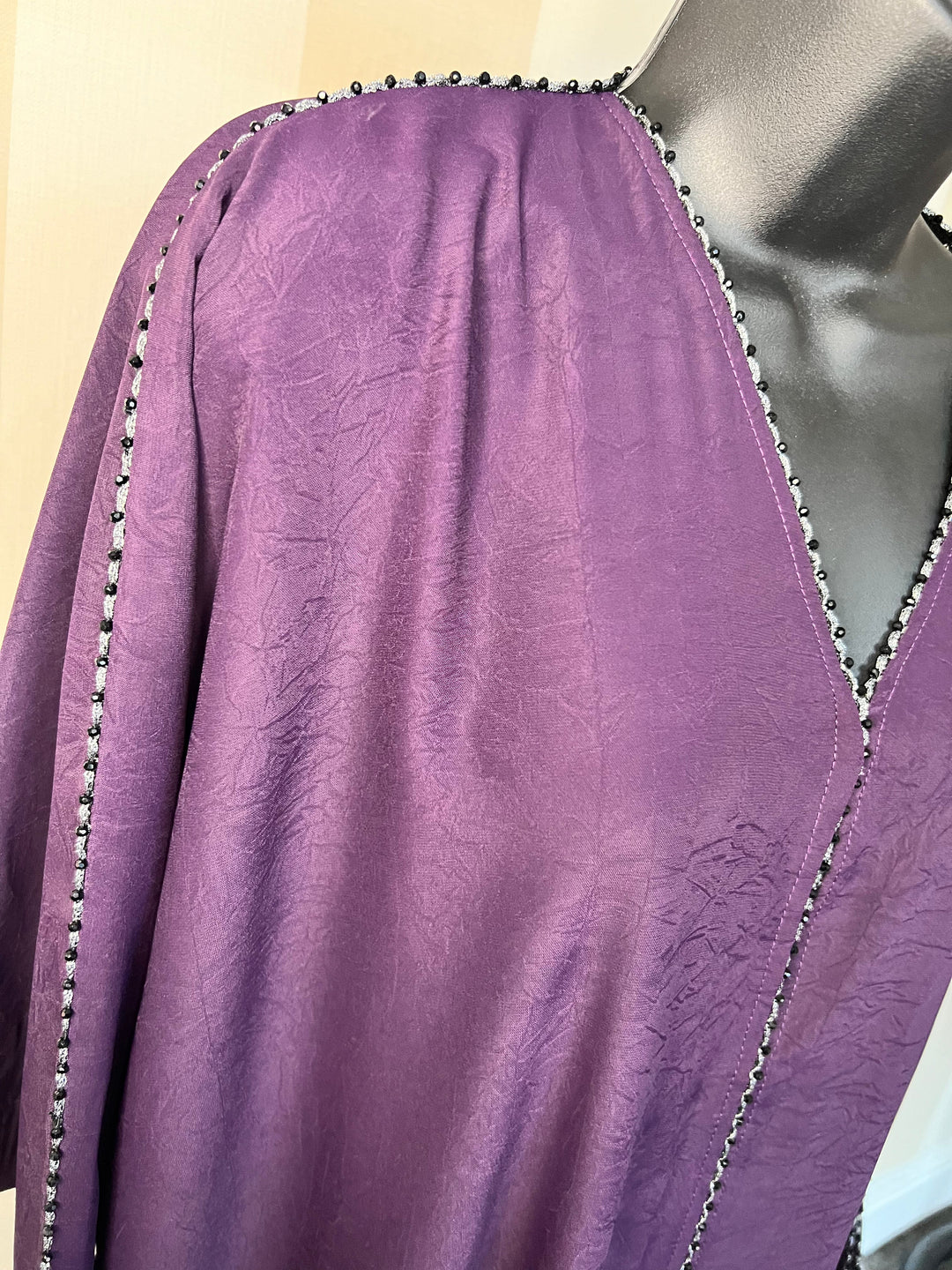Beaded Trimmed Batwing Abaya in Aubergine shade 24