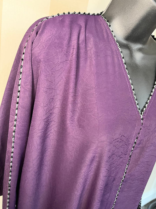Beaded Trimmed Batwing Abaya in Aubergine shade 24
