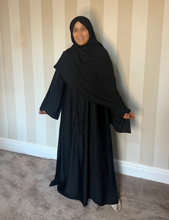 Nida Crystal Abaya with front buttons - HD1338