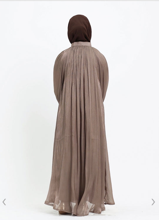 Girls Shimmer Organza Umbrella Abaya in Taupe