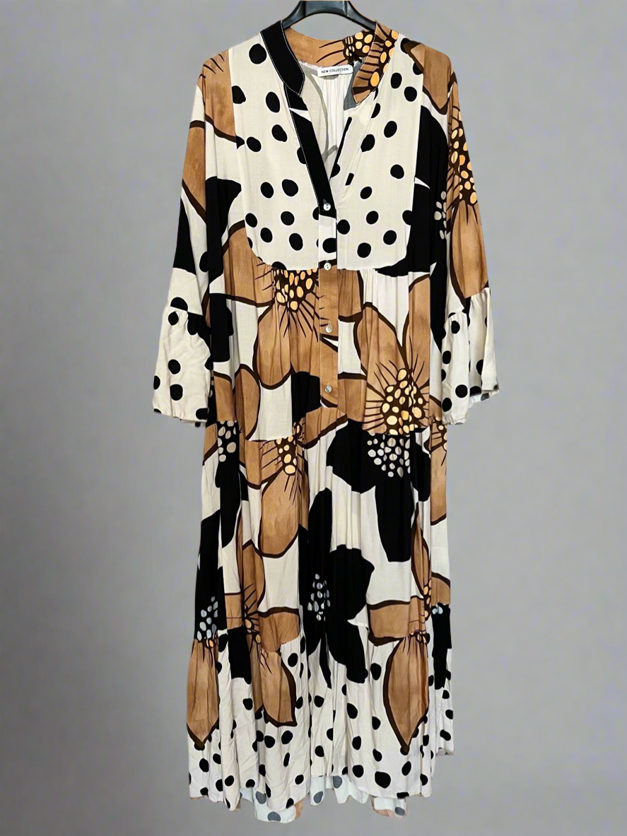 Floral Spotted Print Maxi Cotton Dress