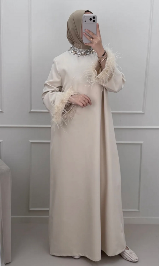 Fur Crystal Maxi Abaya Dresses