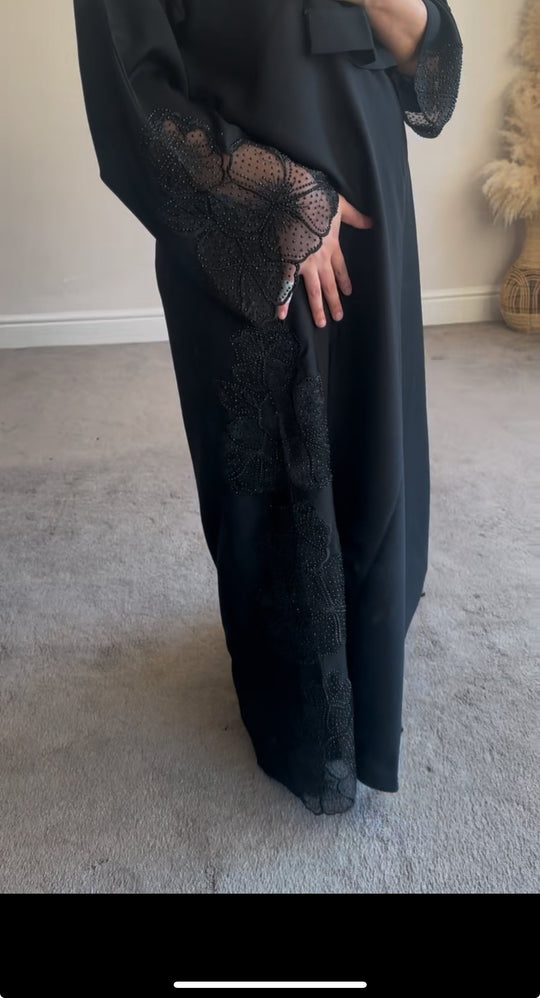 Girls Black Rose Nida Abaya matching mothers