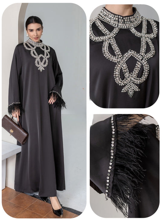 Occasion Feather Crystal Modest Dress  EDF8013