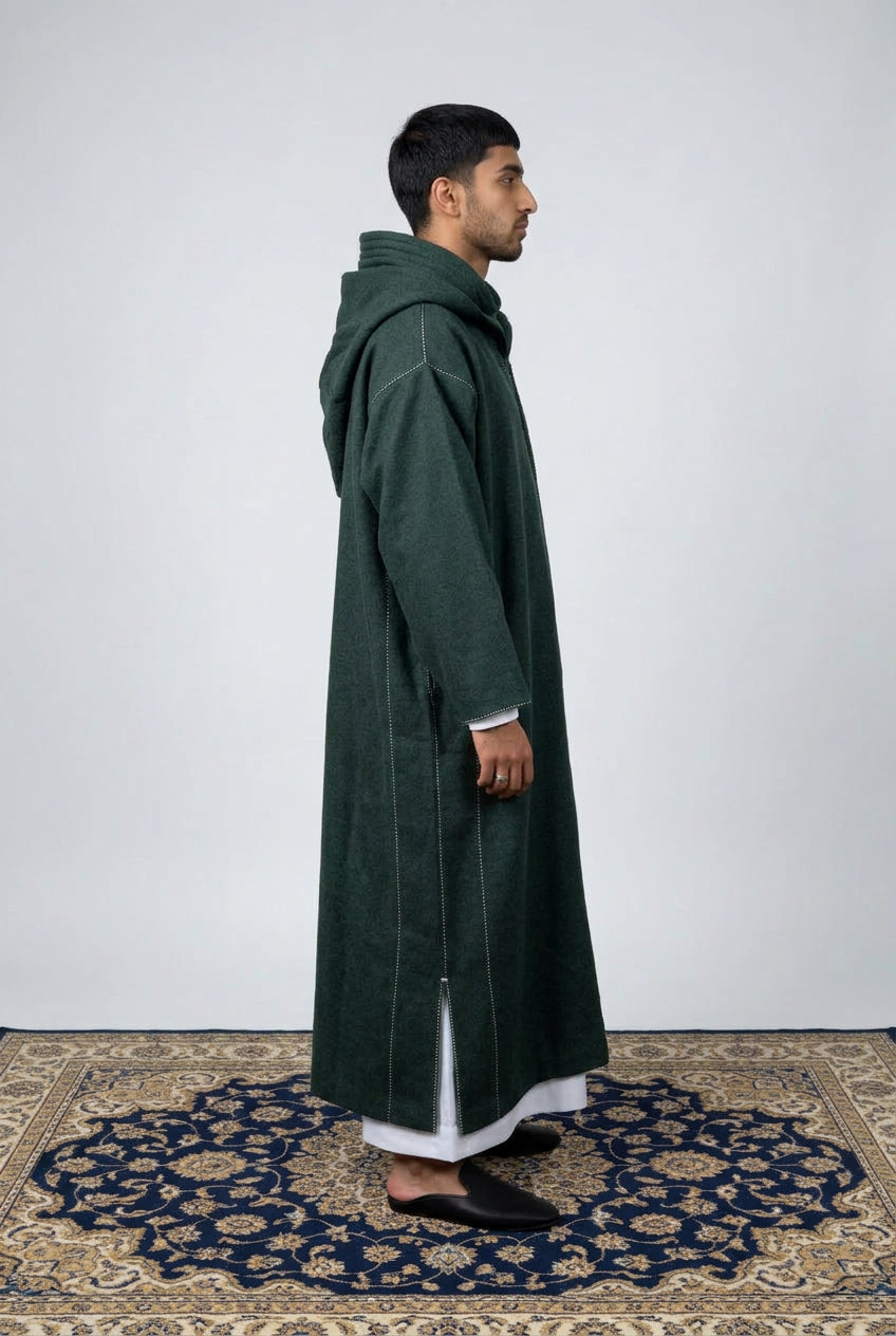 Winter Wool Hooded Moroccan Thobes - Deep Olive