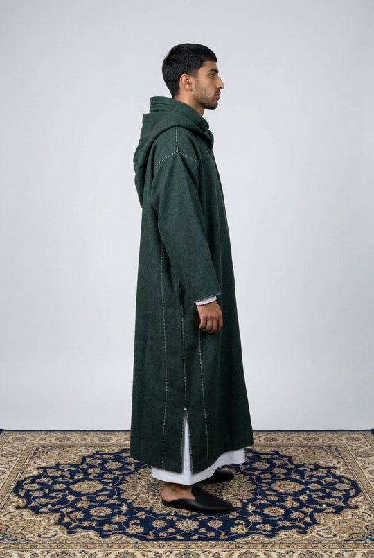 Winter Wool Hooded Moroccan Thobes - Deep Olive