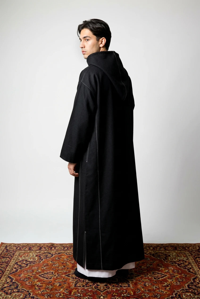 Winter Wool Hooded Moroccan Thobes - Black