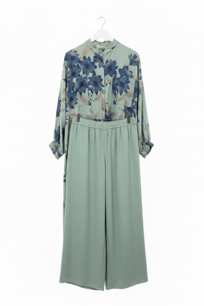 Cotton 2 Piece Light weight Floral Long line button down Coords Set