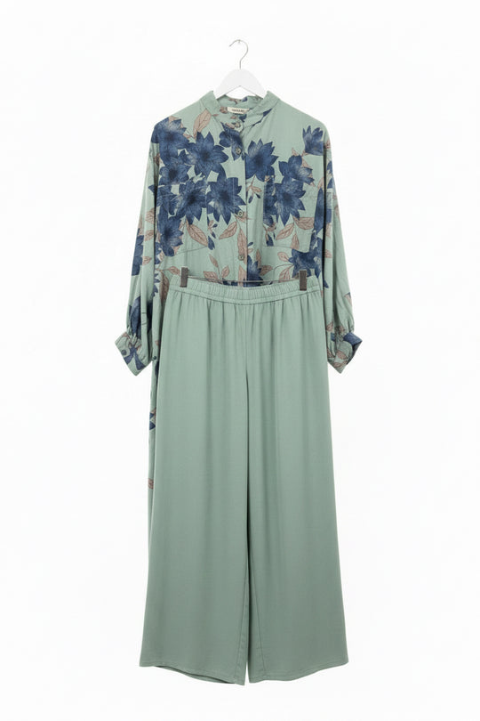 Cotton 2 Piece Light weight Floral Long line button down Coords Set