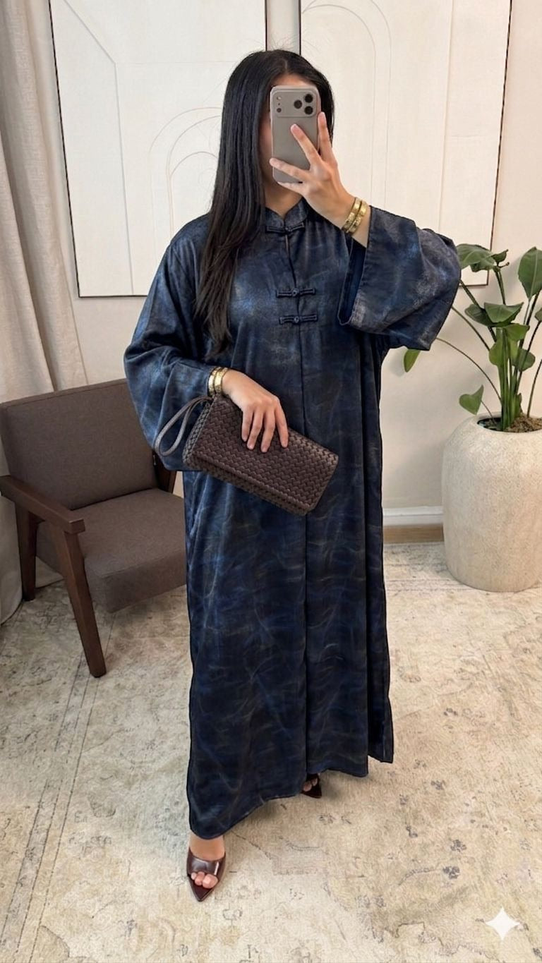 Printed Chinese Fasten Loose style Kaftan Abaya - Loose fit