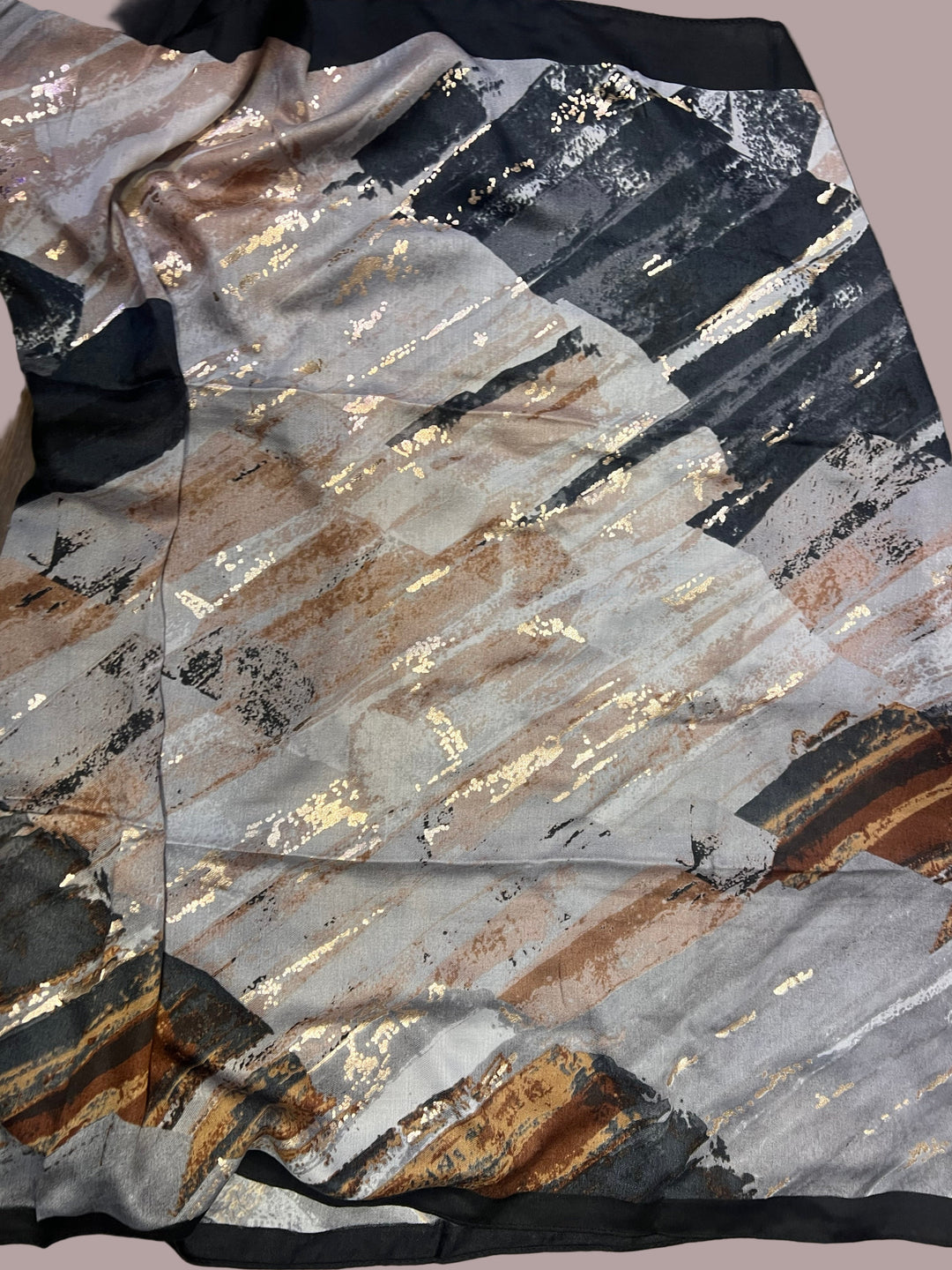 Printed Large Bordered Shawls / Scarves/ Wrap with Gold & silver