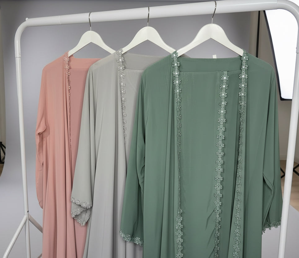 Daisy Chiffon Open Abaya with Scarf