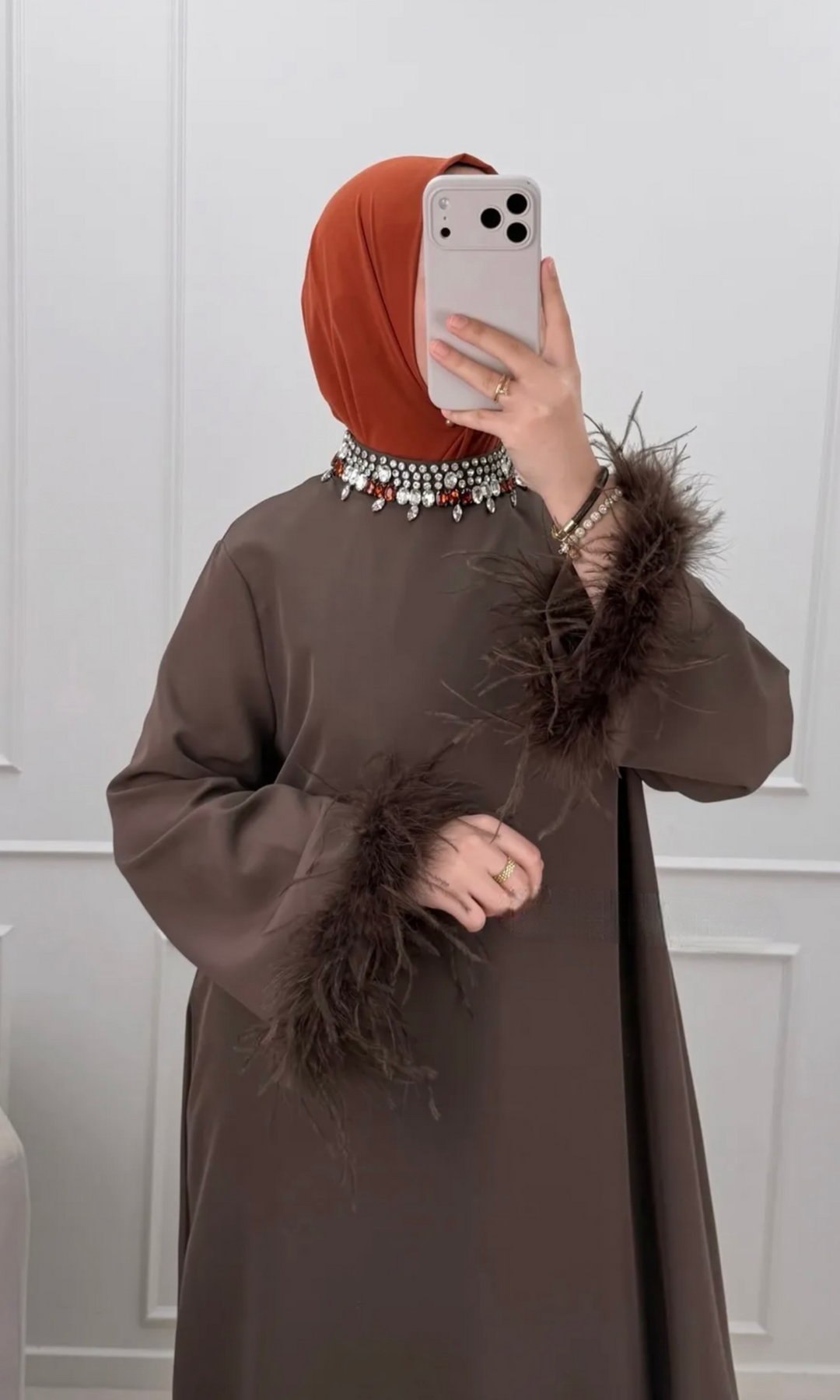 Fur Crystal Maxi Abaya Dresses