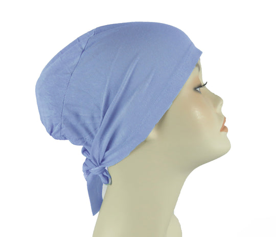 Plain Cotton tie back bonnets/ under scarf Cap - Blue hues