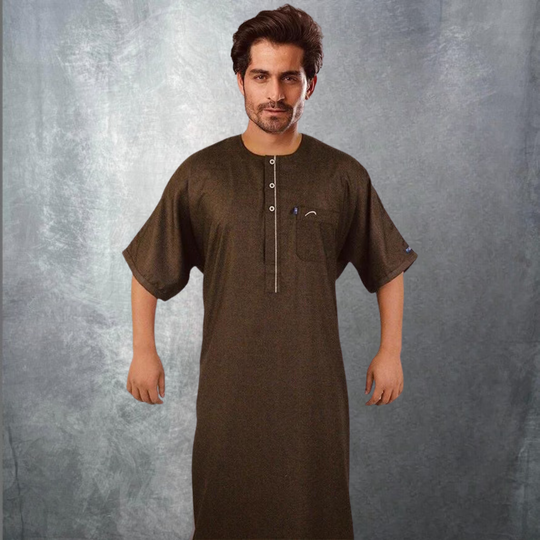Ikaf Half Sleeve Thobe/ Jubbah - Dark Brown