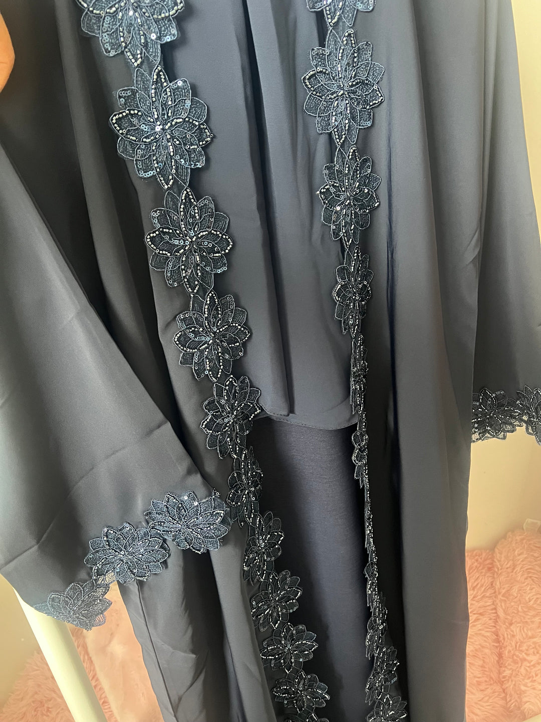 Floral Beaded Lace Edged Abaya Sets