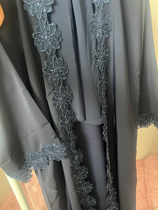 Floral Beaded Lace Edged Abaya Sets
