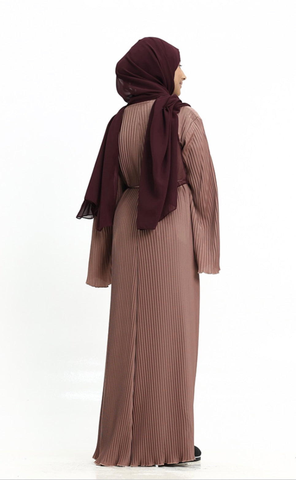 Pleated Girls Abaya with Rope - Rose Gold