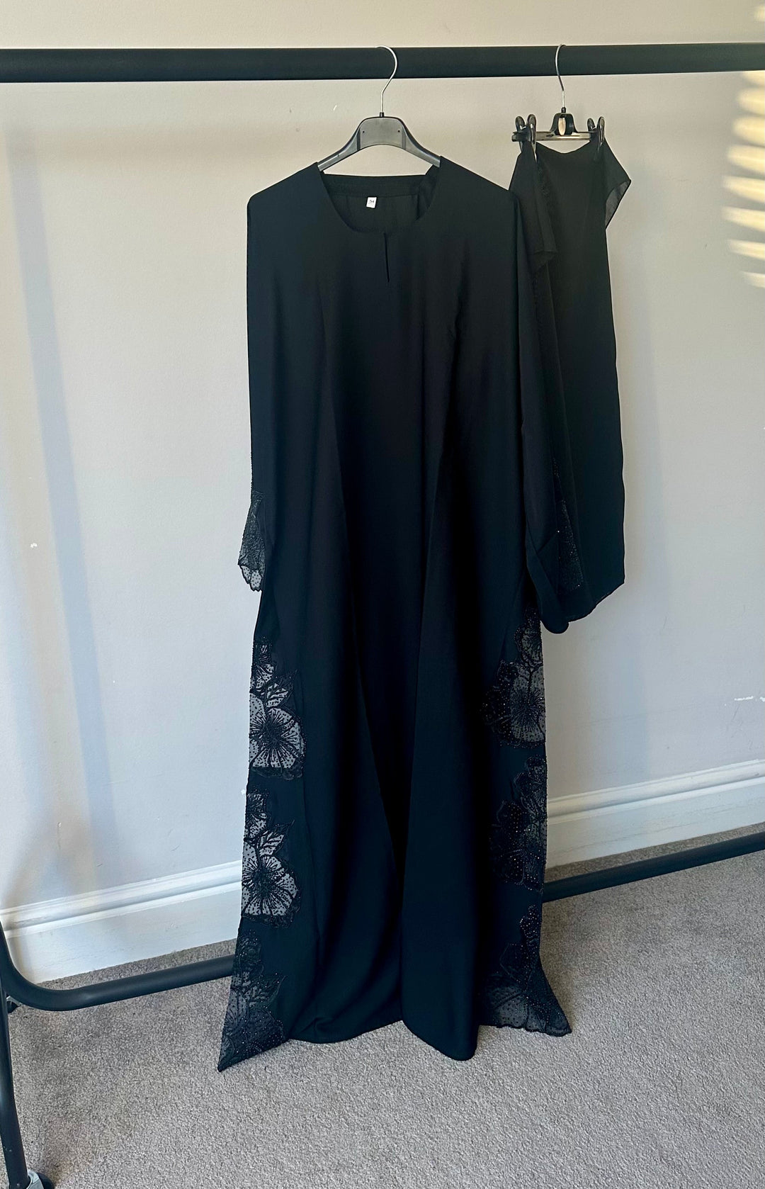 Girls Black Rose Nida Abaya matching mothers