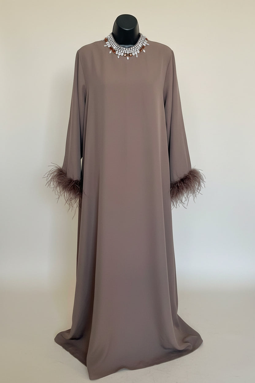 Fur Crystal Maxi Abaya Dresses