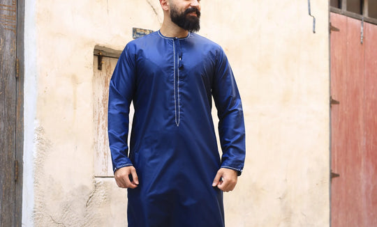 Embroidered Al Aniq Thobe/Jubbah - Blue