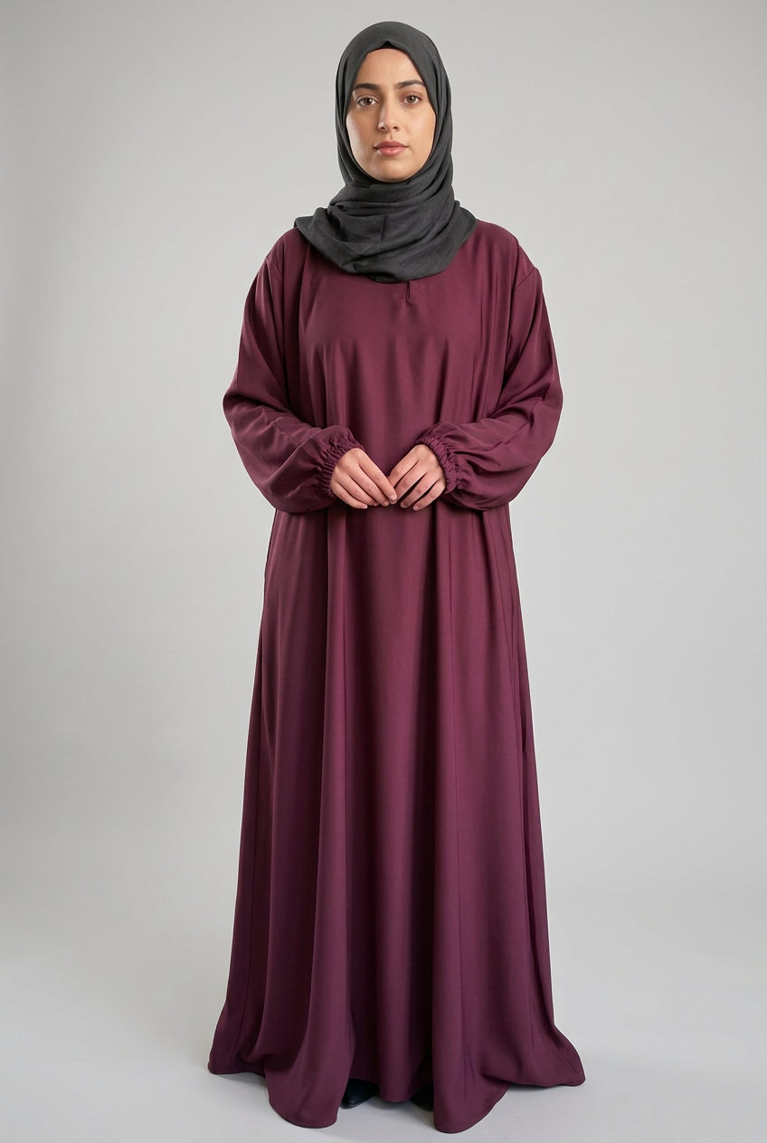 Nida Abaya with Elasticated cuffs and Zip pockets A-Burgundy