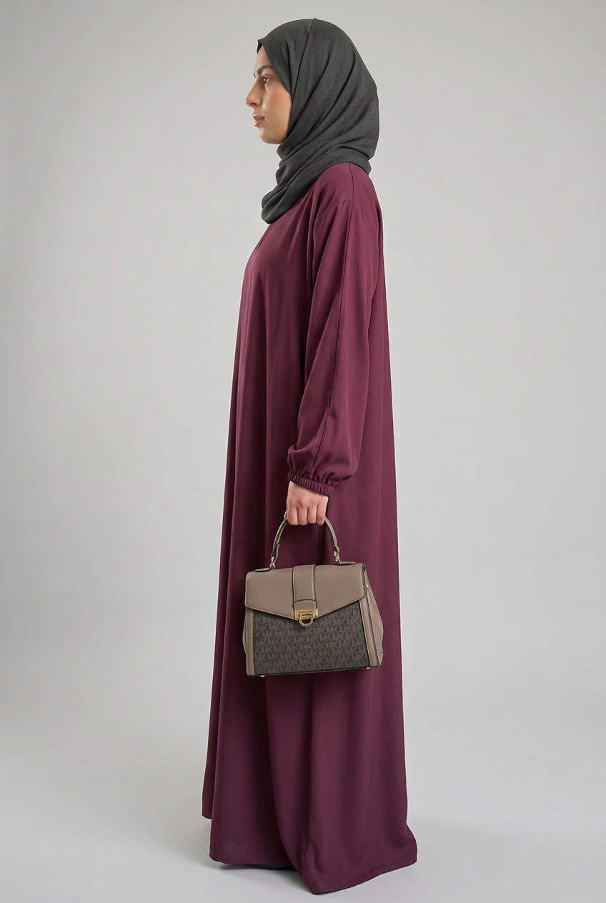 Nida Abaya with Elasticated cuffs and Zip pockets A-Burgundy