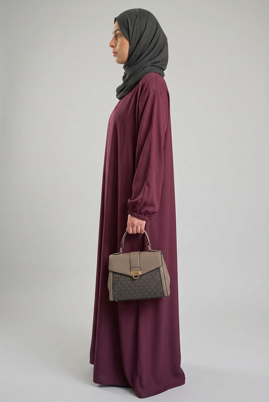 Nida Abaya with Elasticated cuffs and Zip pockets A-Burgundy